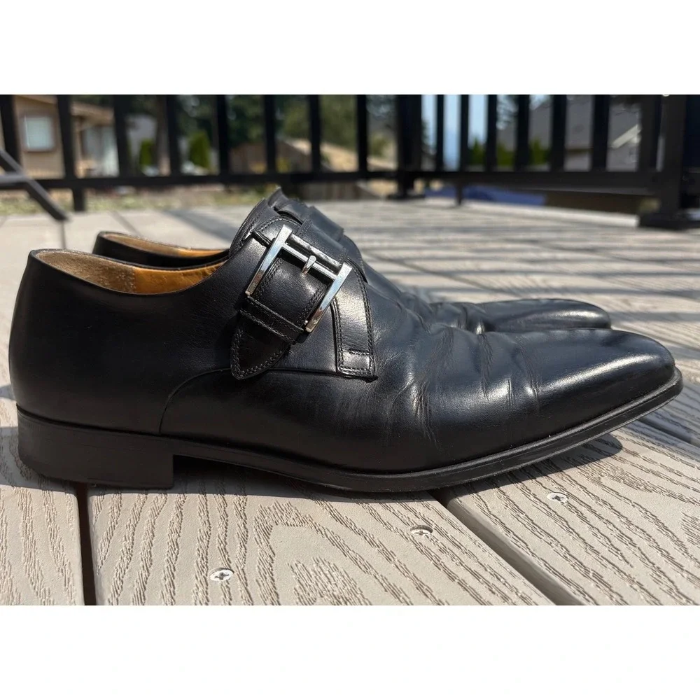 Magnanni Mens Marco Monk Strap Loafer Size 8.5 M Black Leather Buckle Dress Shoe